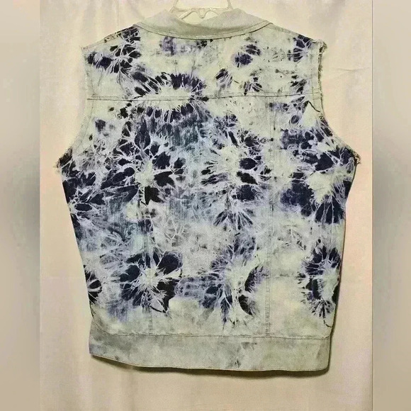 🛑 Hudson Mens Vintage Distressed Blue Denim Tie Dye Wash Biker Vest Large - Picture 3 of 6